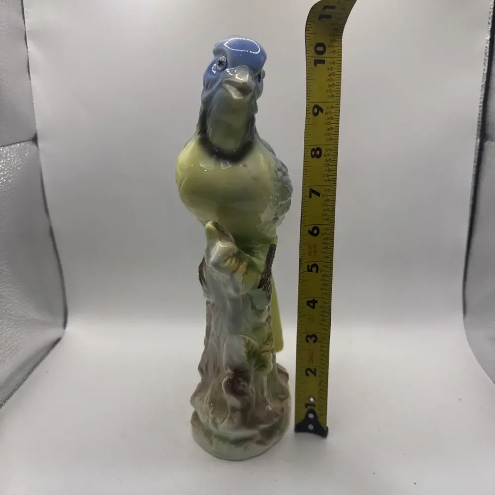 Vintage Porcelain Blue Jay Perched On Tree Stump *